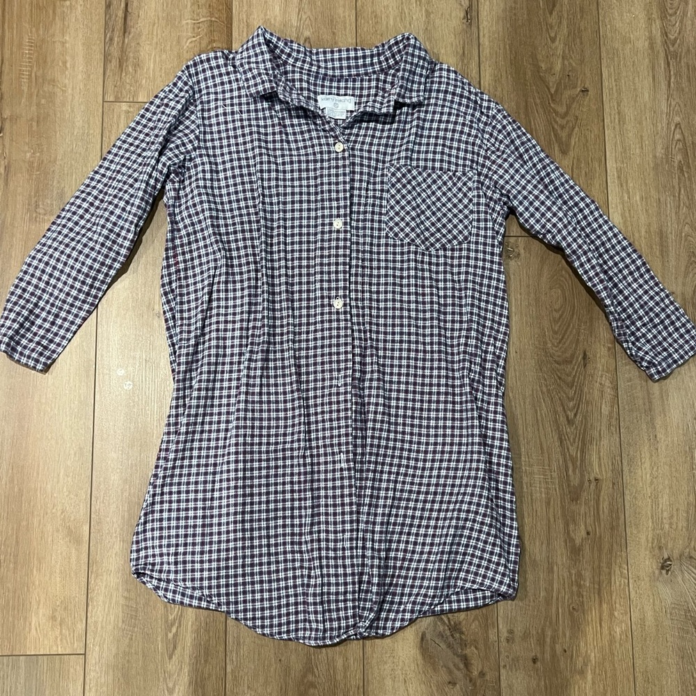 VTG Kathy Ireland Red and Blue Plaid Flannel Shirt Dress Large Vintage